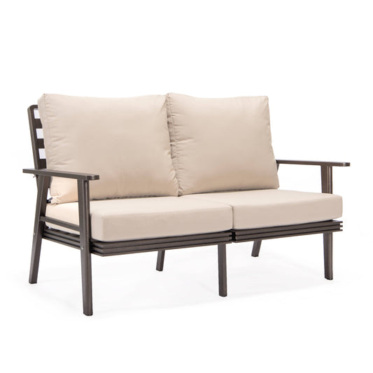 Walbrooke Modern Outdoor Patio Loveseat with Brown Aluminum Frame and Removable Cushions