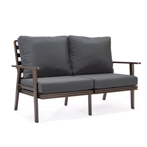 Walbrooke Modern Outdoor Patio Loveseat with Brown Aluminum Frame and Removable Cushions