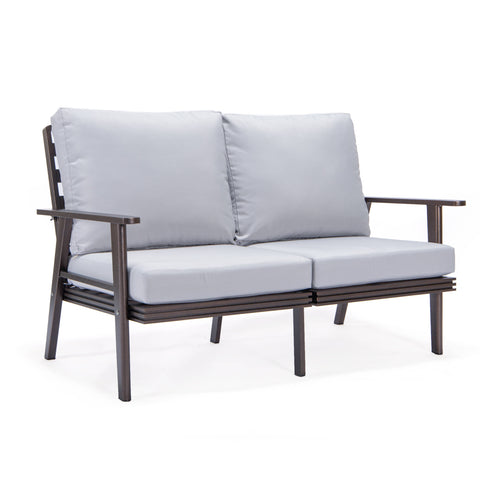 Walbrooke Modern Outdoor Patio Loveseat with Brown Aluminum Frame and Removable Cushions