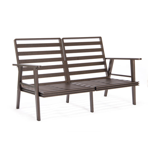 Walbrooke Modern Outdoor Patio Loveseat with Brown Aluminum Frame and Removable Cushions