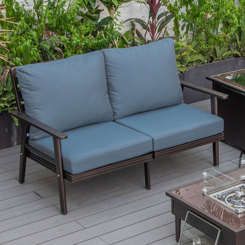 Walbrooke Modern Outdoor Patio Loveseat with Brown Aluminum Frame and Removable Cushions