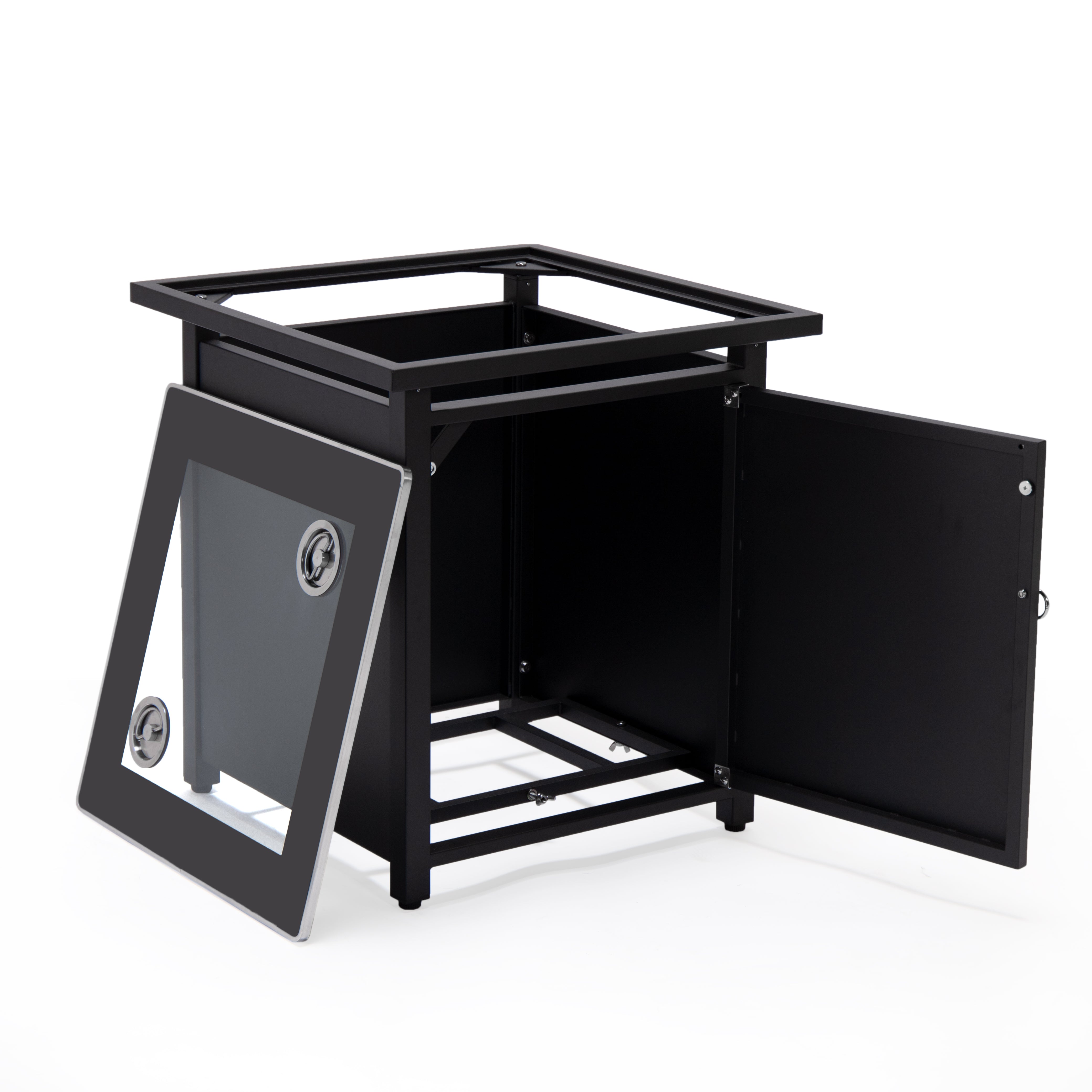 Walbrooke Modern Square Tank Holder Table with Tempered Glass Top and Powder Coated Aluminum Slats/Non Slats Design