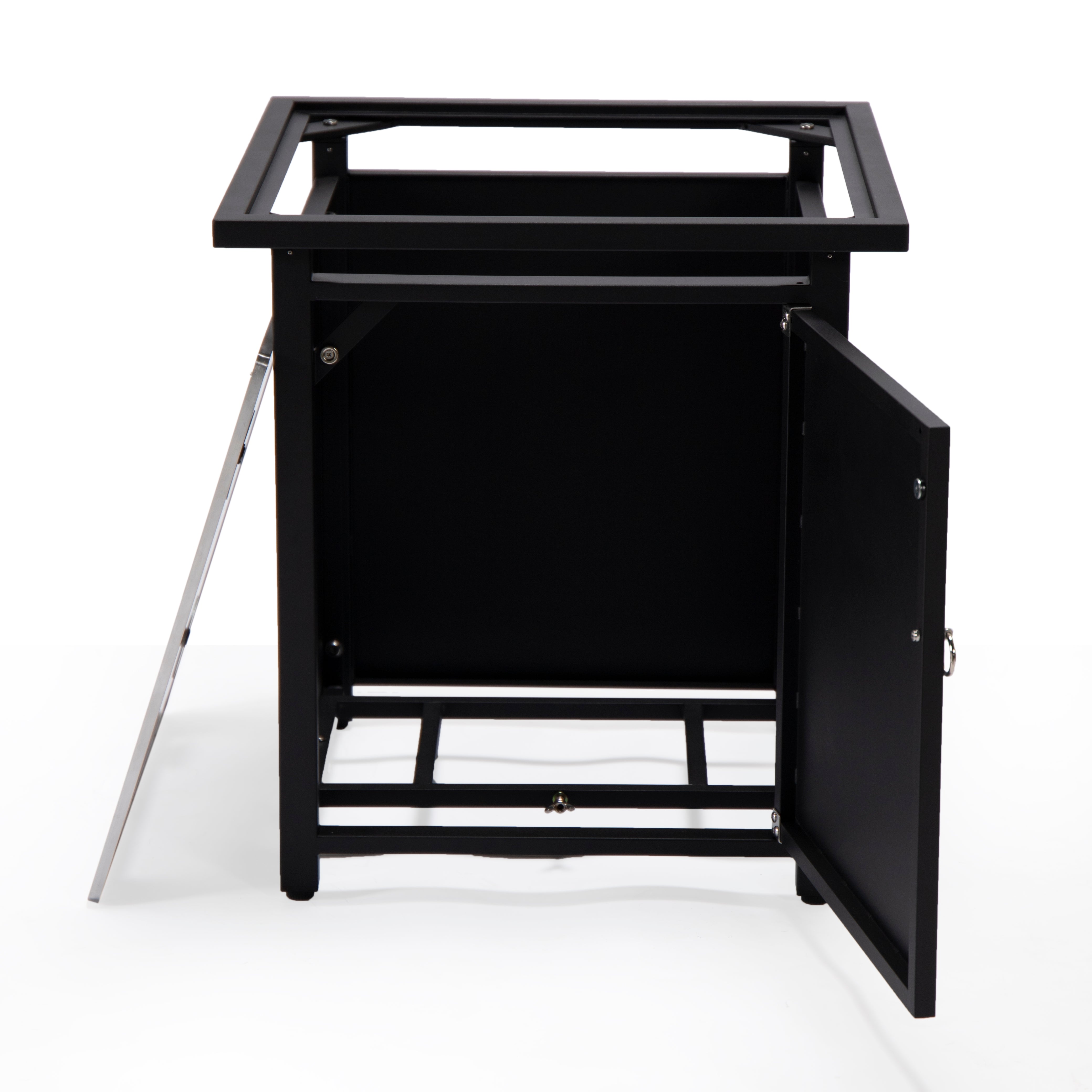 Walbrooke Modern Square Tank Holder Table with Tempered Glass Top and Powder Coated Aluminum Slats/Non Slats Design