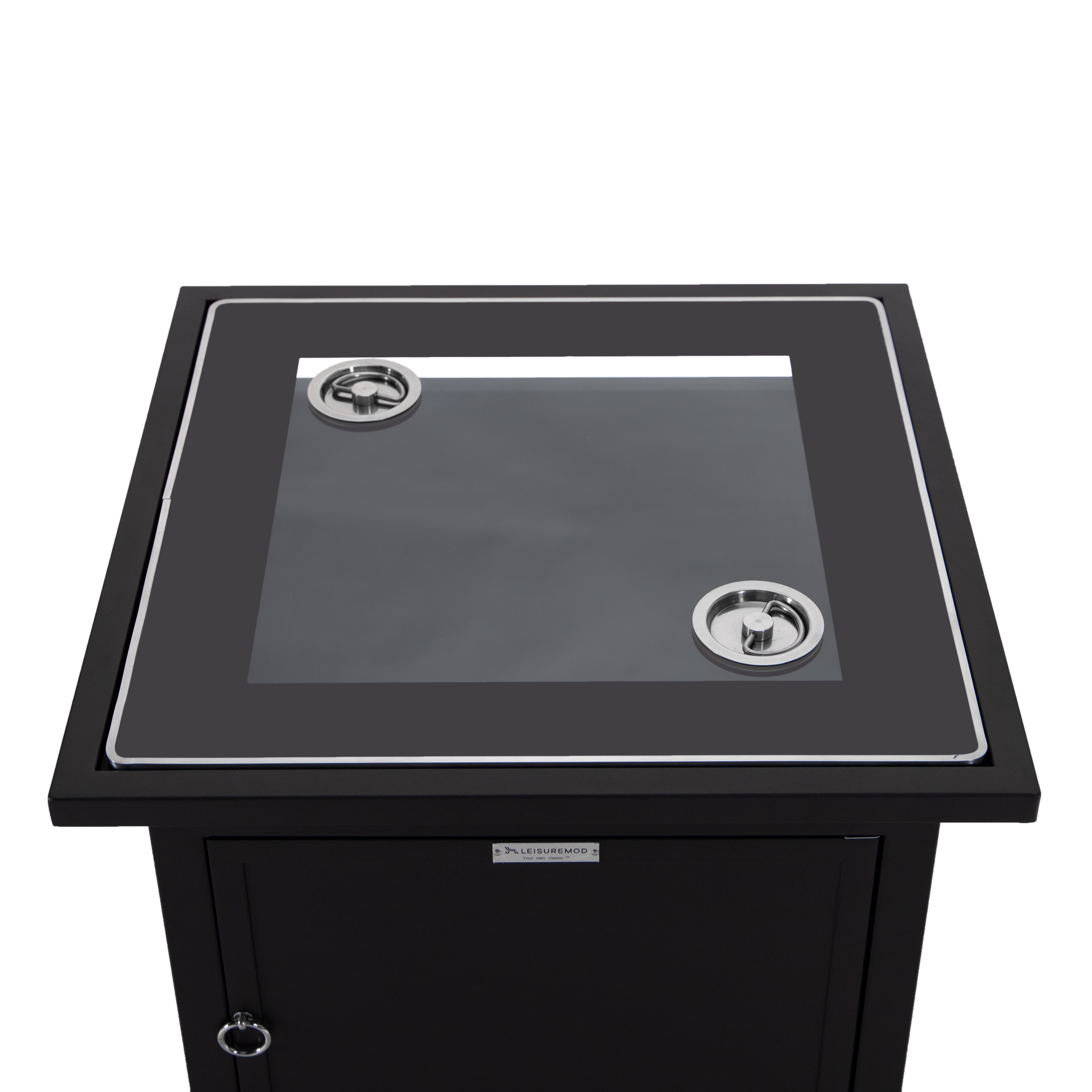 Walbrooke Modern Square Tank Holder Table with Tempered Glass Top and Powder Coated Aluminum Slats/Non Slats Design