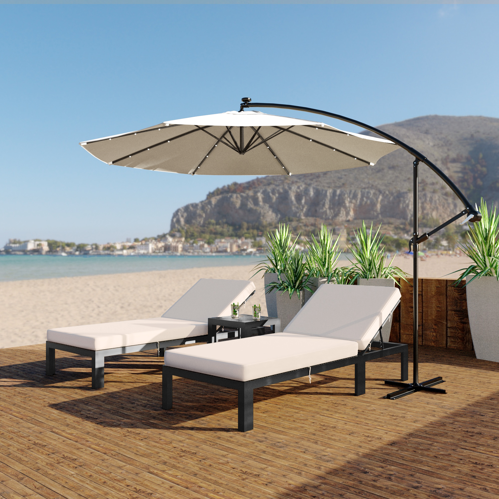 Willry Modern Outdoor 10 Ft Offset Cantilever Hanging Patio Umbrella With Solar Powered LED