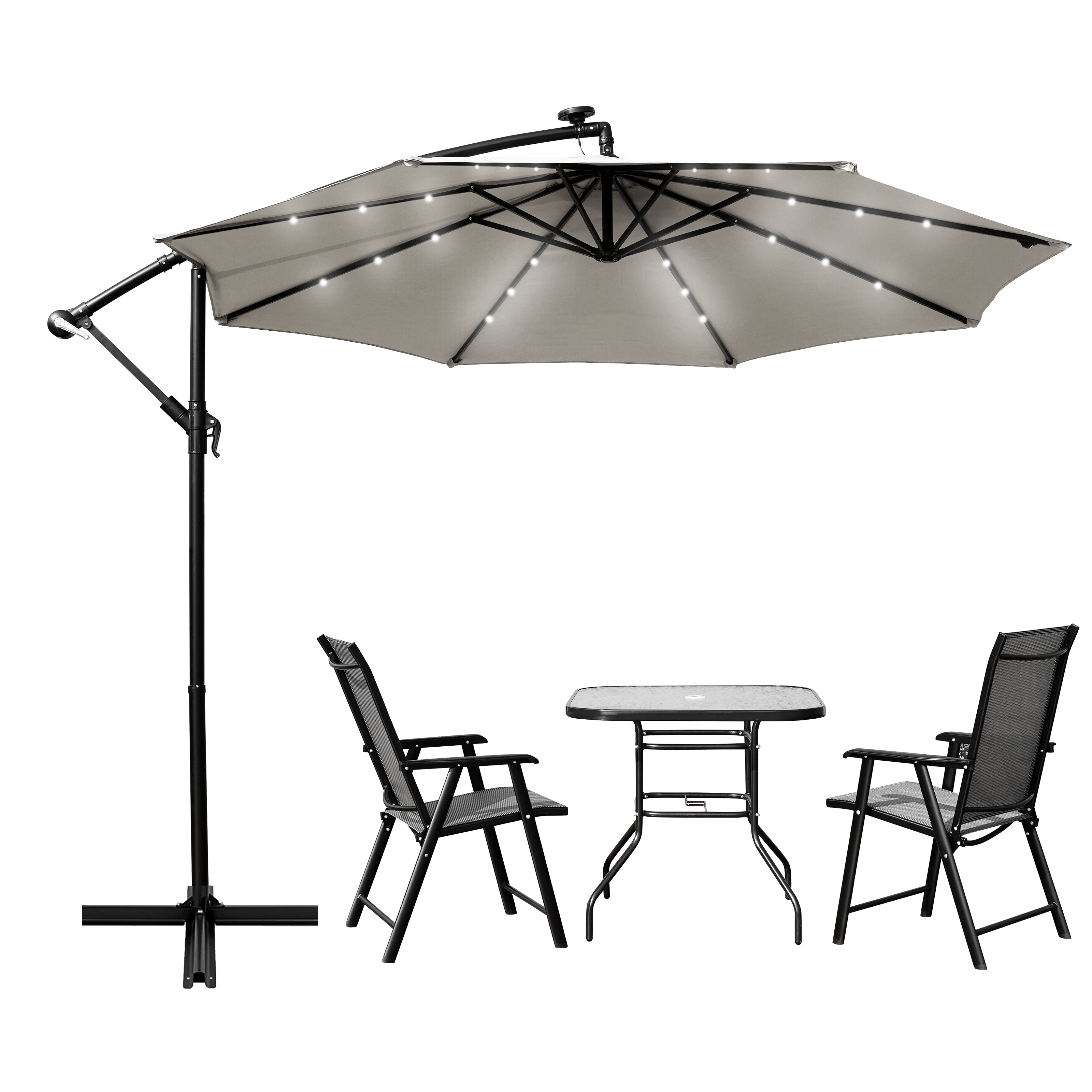 Willry Modern Outdoor 10 Ft Offset Cantilever Hanging Patio Umbrella With Solar Powered LED