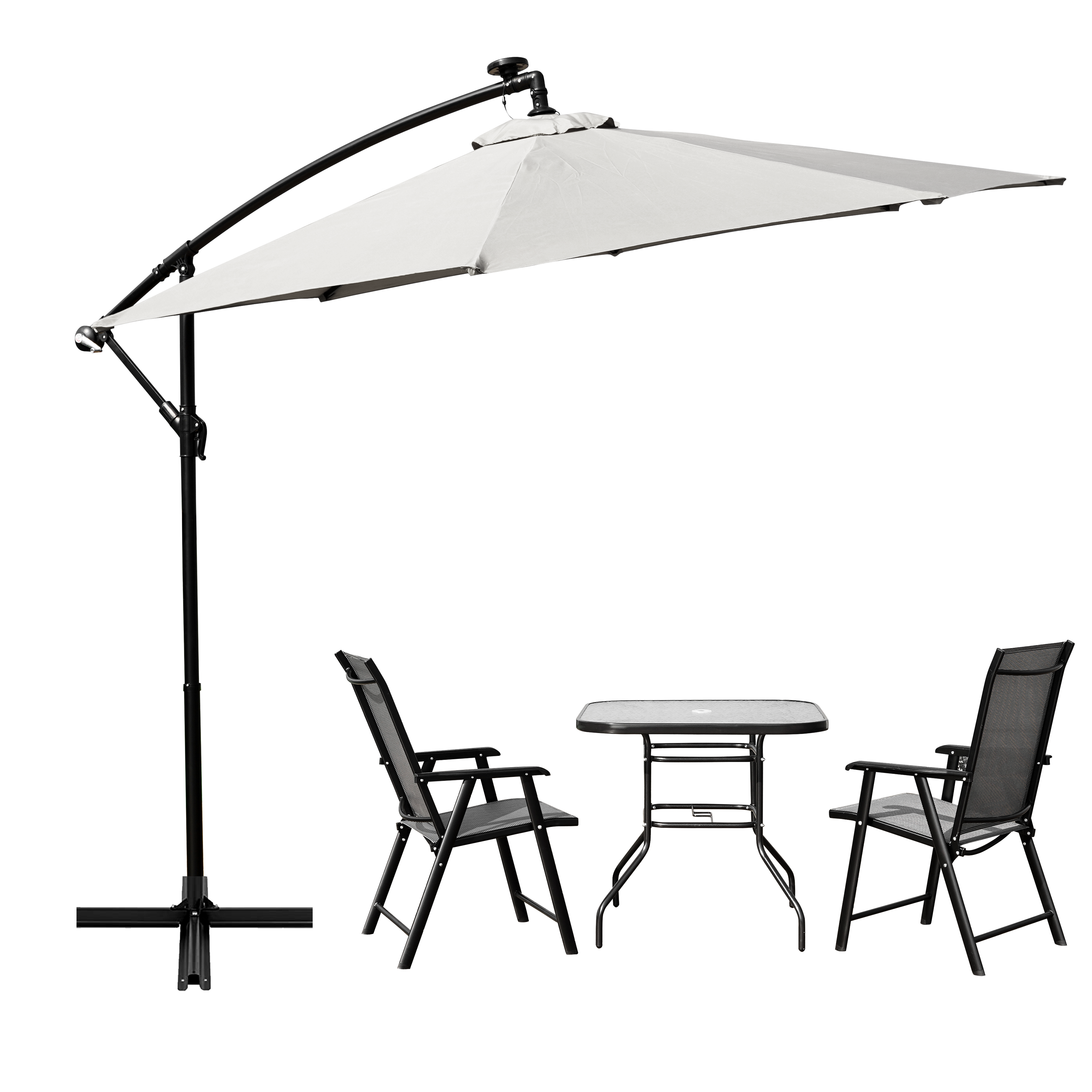 Willry Modern Outdoor 10 Ft Offset Cantilever Hanging Patio Umbrella With Solar Powered LED