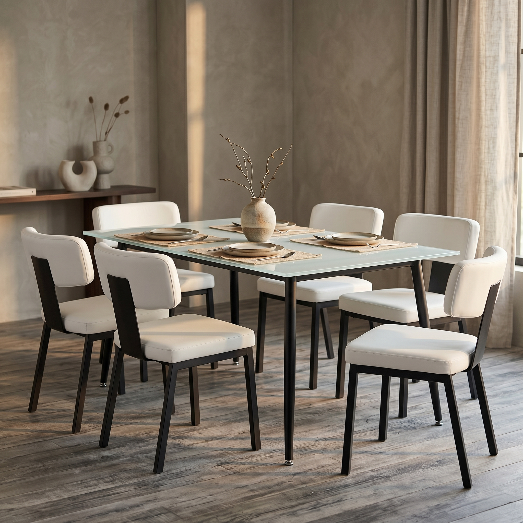 Zayle Rectangular Dining Table with a Sintered Stone Tabletop and a Stainless Steel Base
