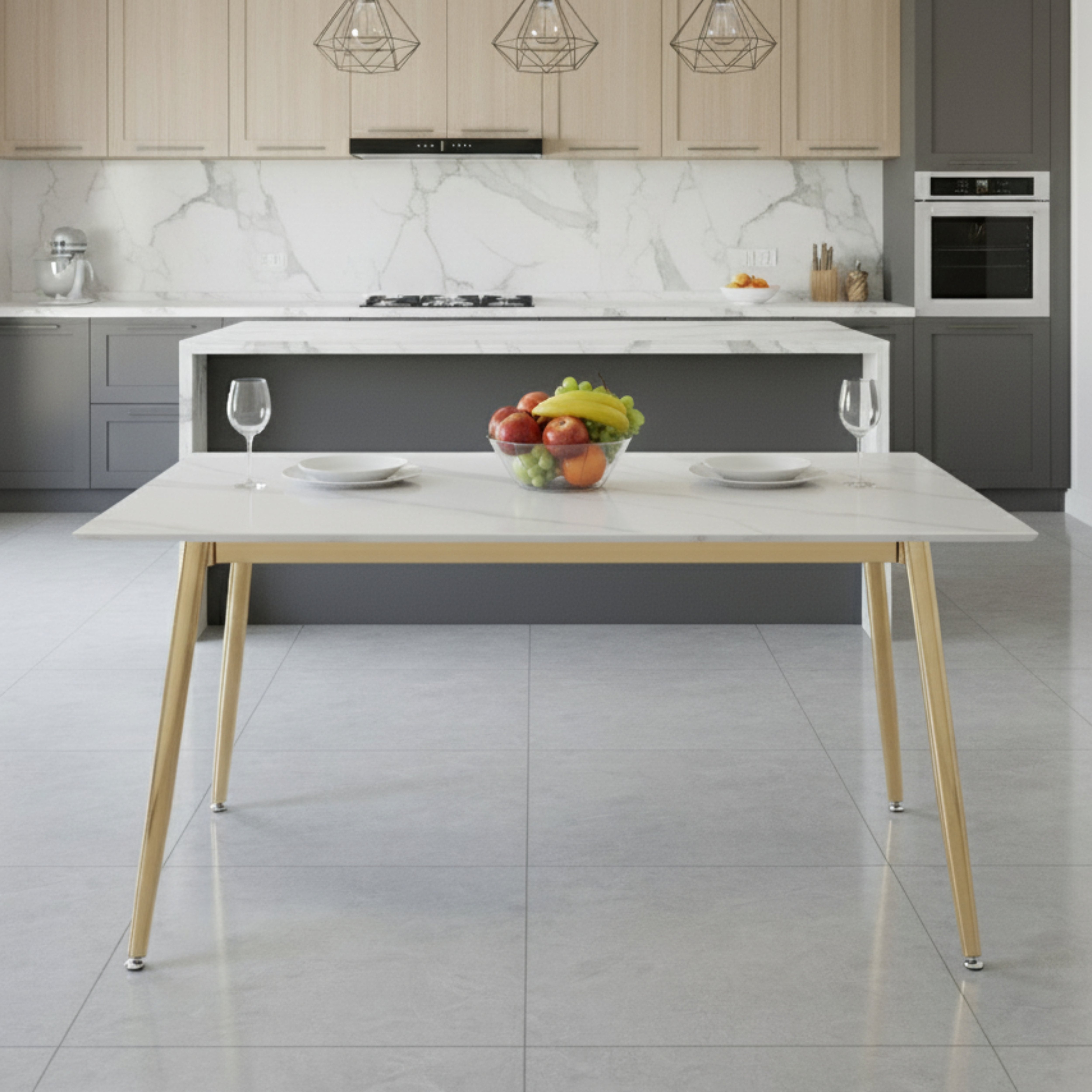 Zayle Rectangular Dining Table with a Sintered Stone Tabletop and a Stainless Steel Base