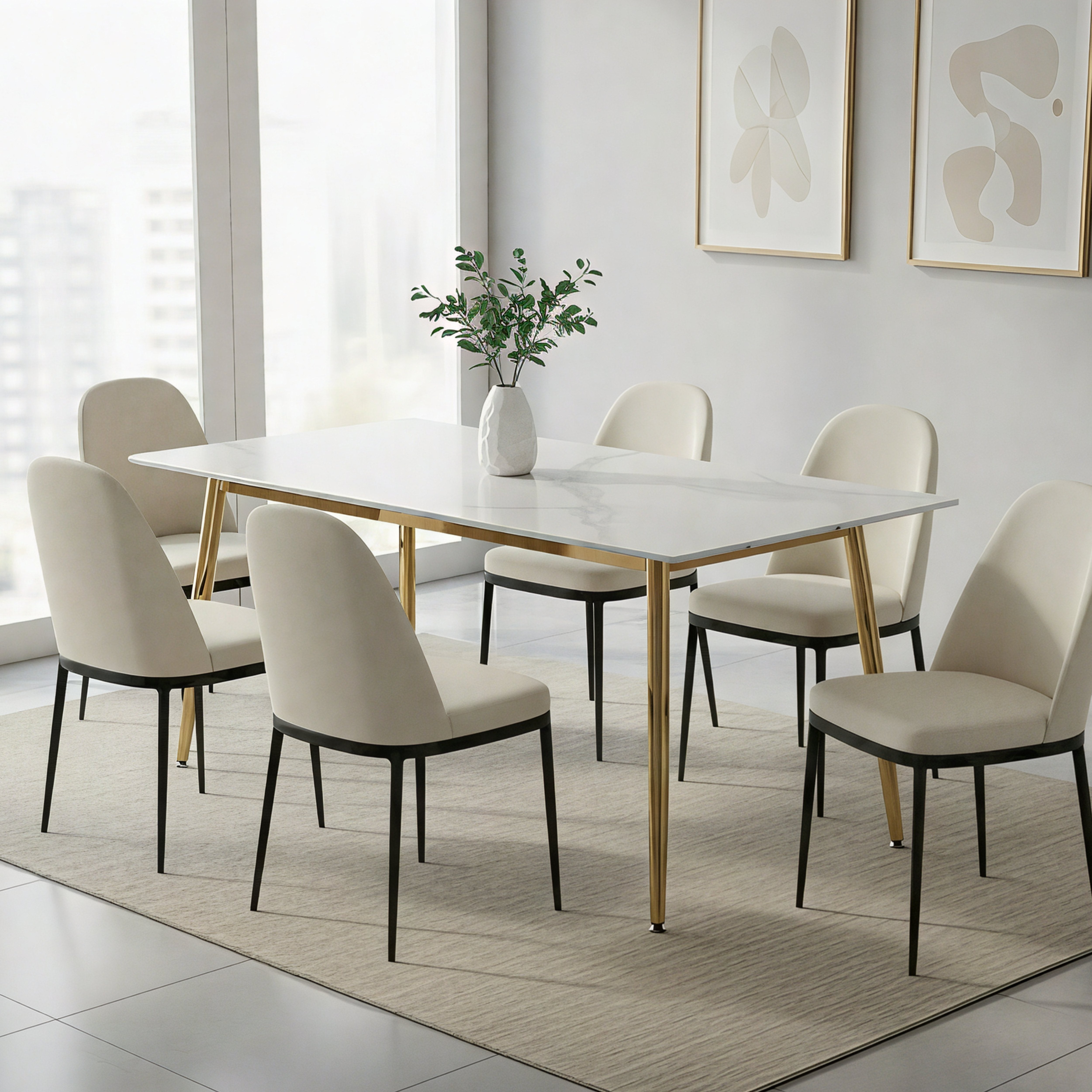Zayle Rectangular Dining Table with a Sintered Stone Tabletop and a Stainless Steel Base