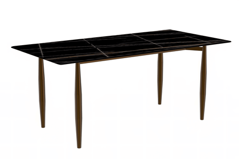 Zinti Dining Table with Glass or Sintered Stone Rectangular Wide Tabletop with Steel Base and Legs