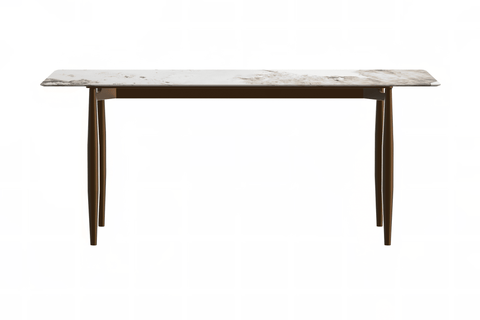 Zinti Dining Table with Glass or Sintered Stone Rectangular Wide Tabletop with Steel Base and Legs