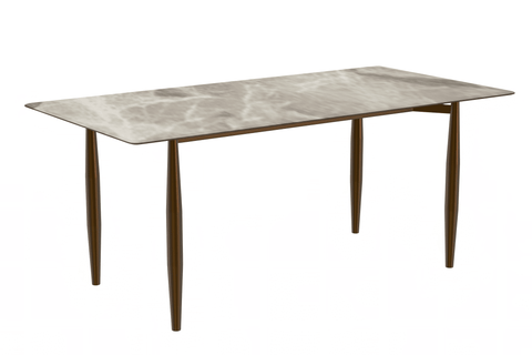 Zinti Dining Table with Glass or Sintered Stone Rectangular Wide Tabletop with Steel Base and Legs