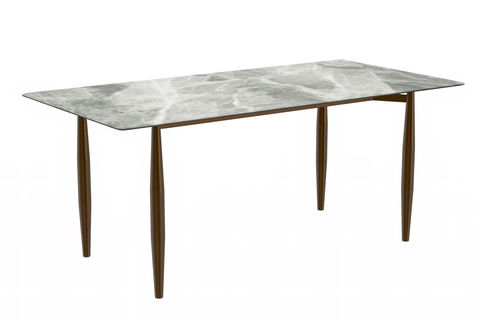 Zinti Dining Table with Glass or Sintered Stone Rectangular Wide Tabletop with Steel Base and Legs