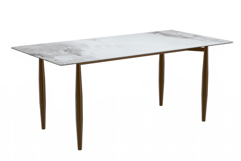 Zinti Dining Table with Glass or Sintered Stone Rectangular Wide Tabletop with Steel Base and Legs