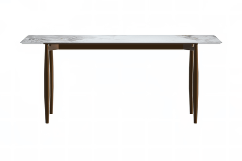 Zinti Dining Table with Glass or Sintered Stone Rectangular Wide Tabletop with Steel Base and Legs