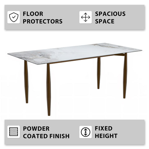 Zinti Dining Table with Glass or Sintered Stone Rectangular Wide Tabletop with Steel Base and Legs