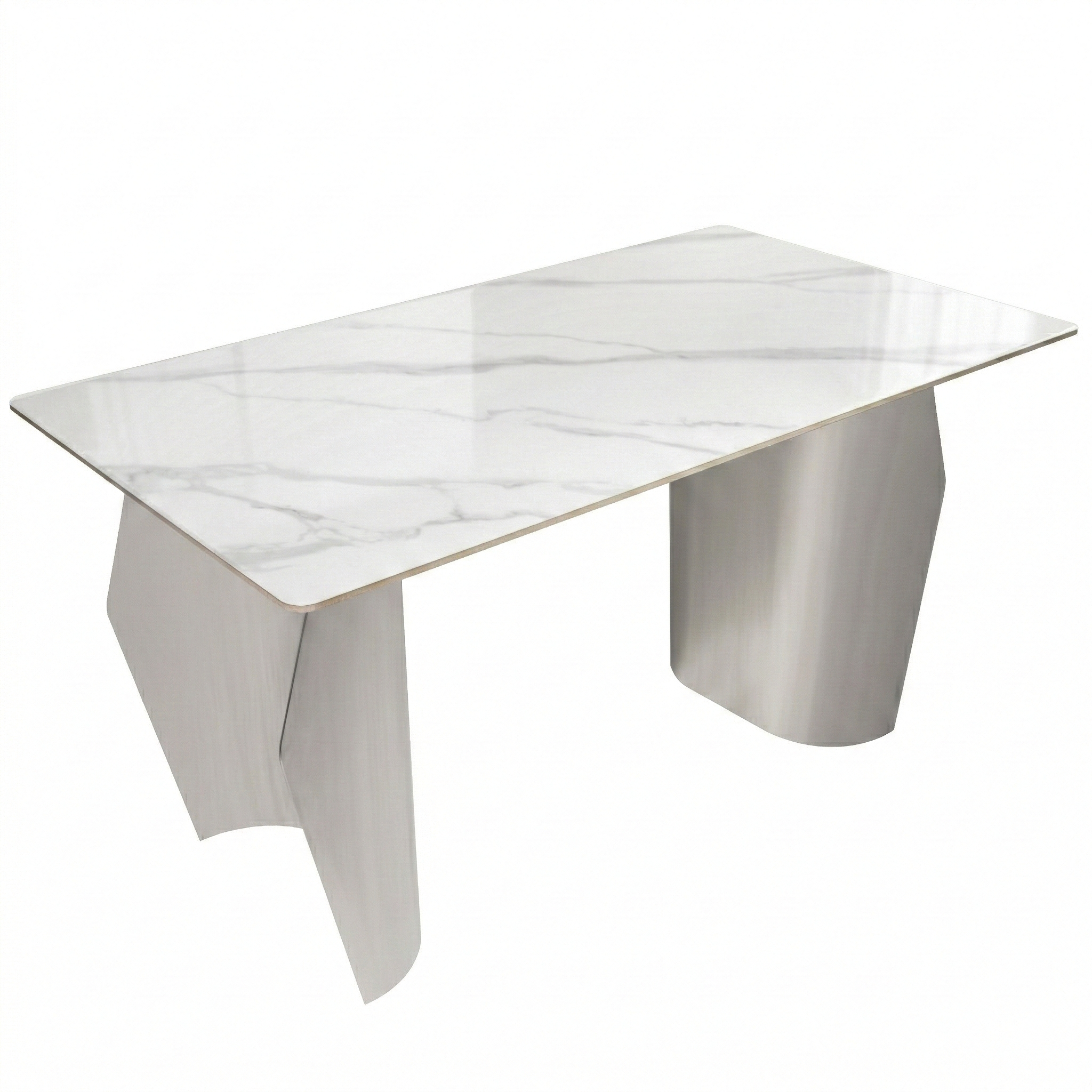 Zelan Dining Table with Rectangular Sintered Stone Tabletop and Stainless Steel Legs
