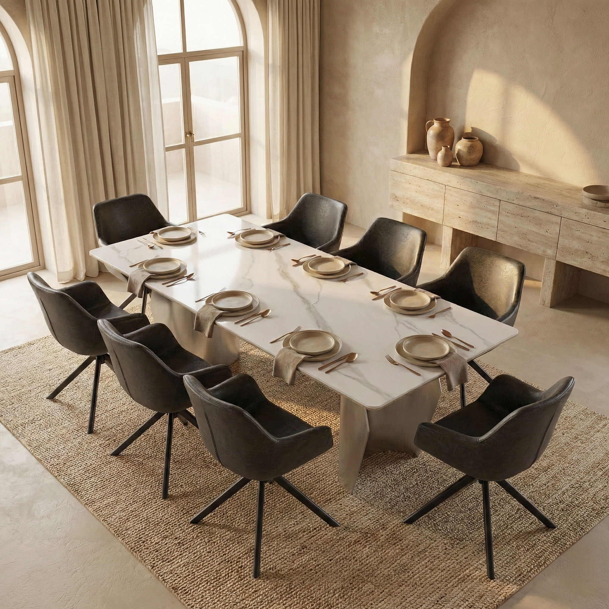 Zelan Dining Table with Rectangular Sintered Stone Tabletop and Stainless Steel Legs