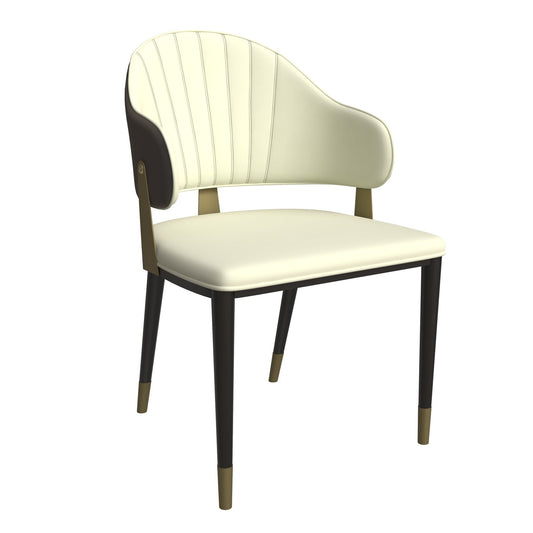 Aria Leather Dining Chair with a Curved Back and Gold Accents Design in Iron