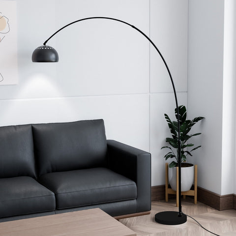 Arco Modern 76" Arched Floor Lamp: Black Marble Base & Metal Dome Shade