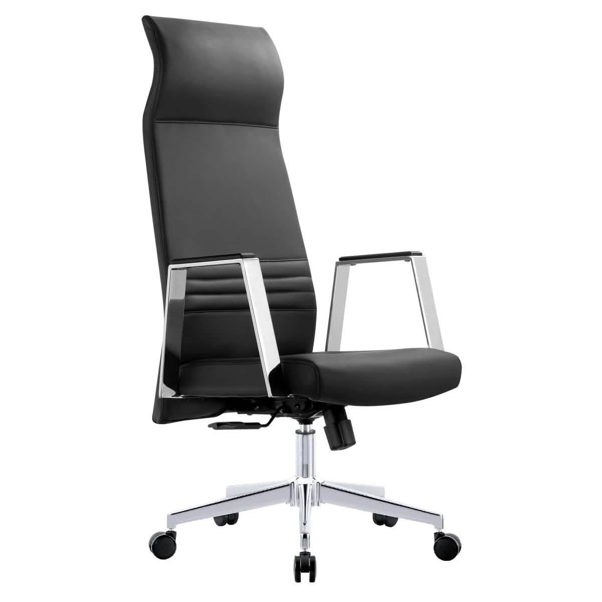 Aleen High - Back Office Chair in Upholstered Leather and Iron Frame with Swivel and Tilt