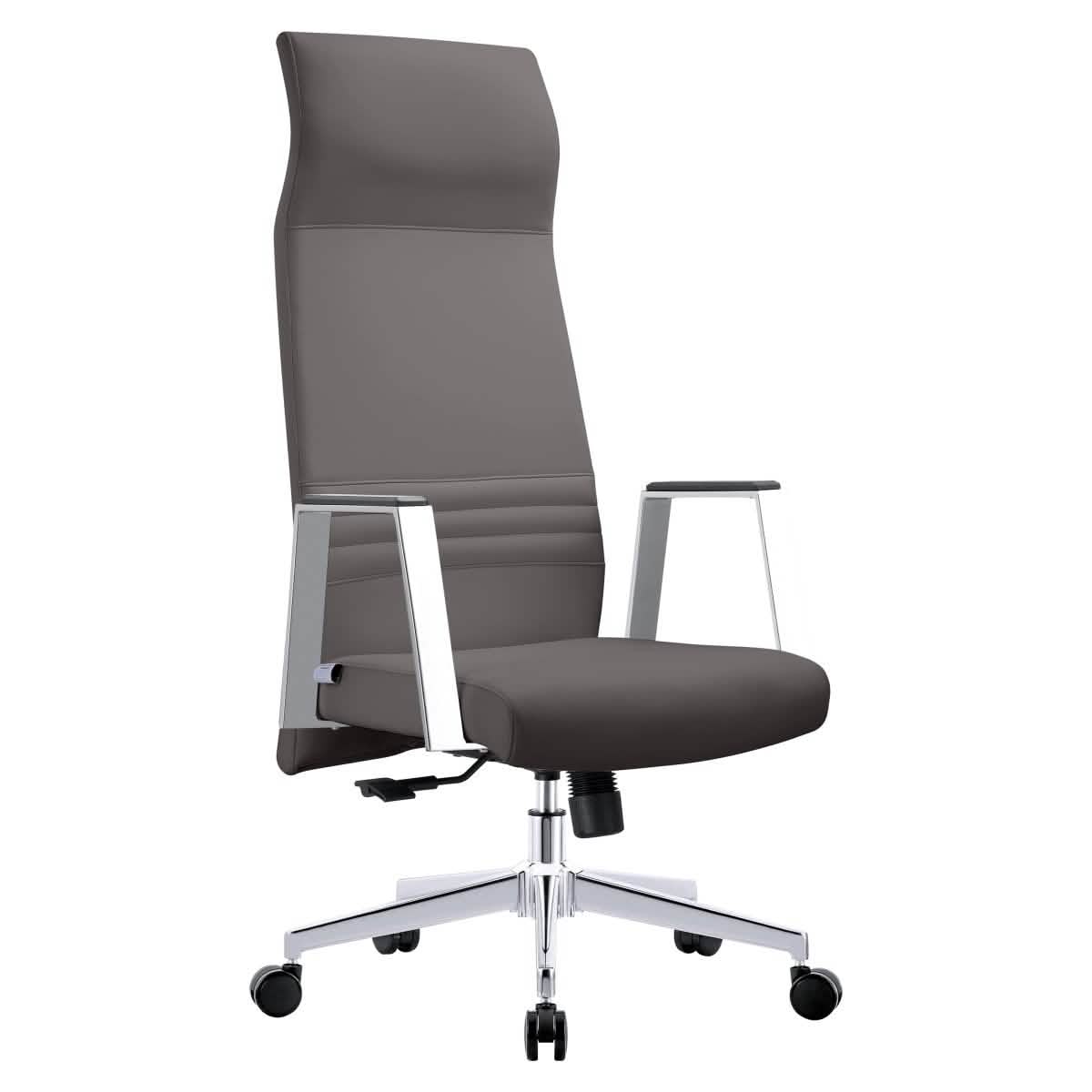 Aleen High - Back Office Chair in Upholstered Leather and Iron Frame with Swivel and Tilt