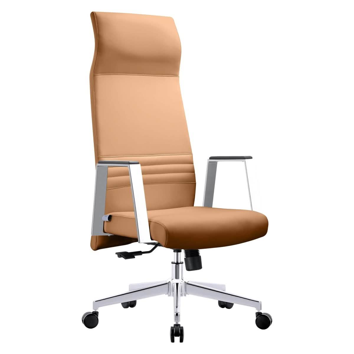 Aleen High - Back Office Chair in Upholstered Leather and Iron Frame with Swivel and Tilt