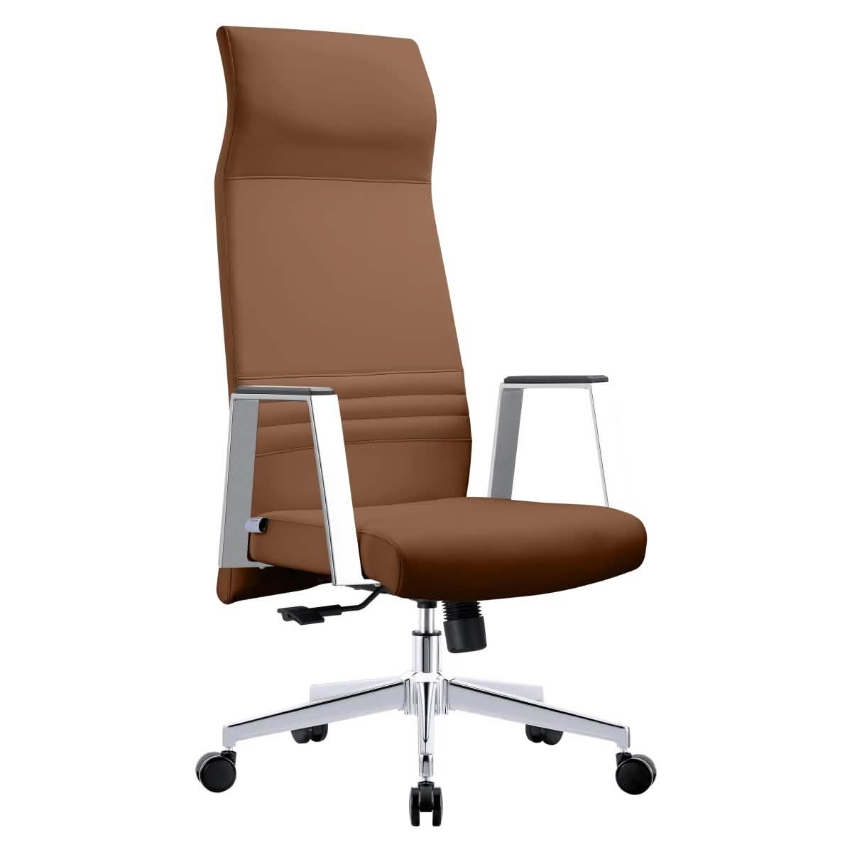 Aleen High - Back Office Chair in Upholstered Leather and Iron Frame with Swivel and Tilt