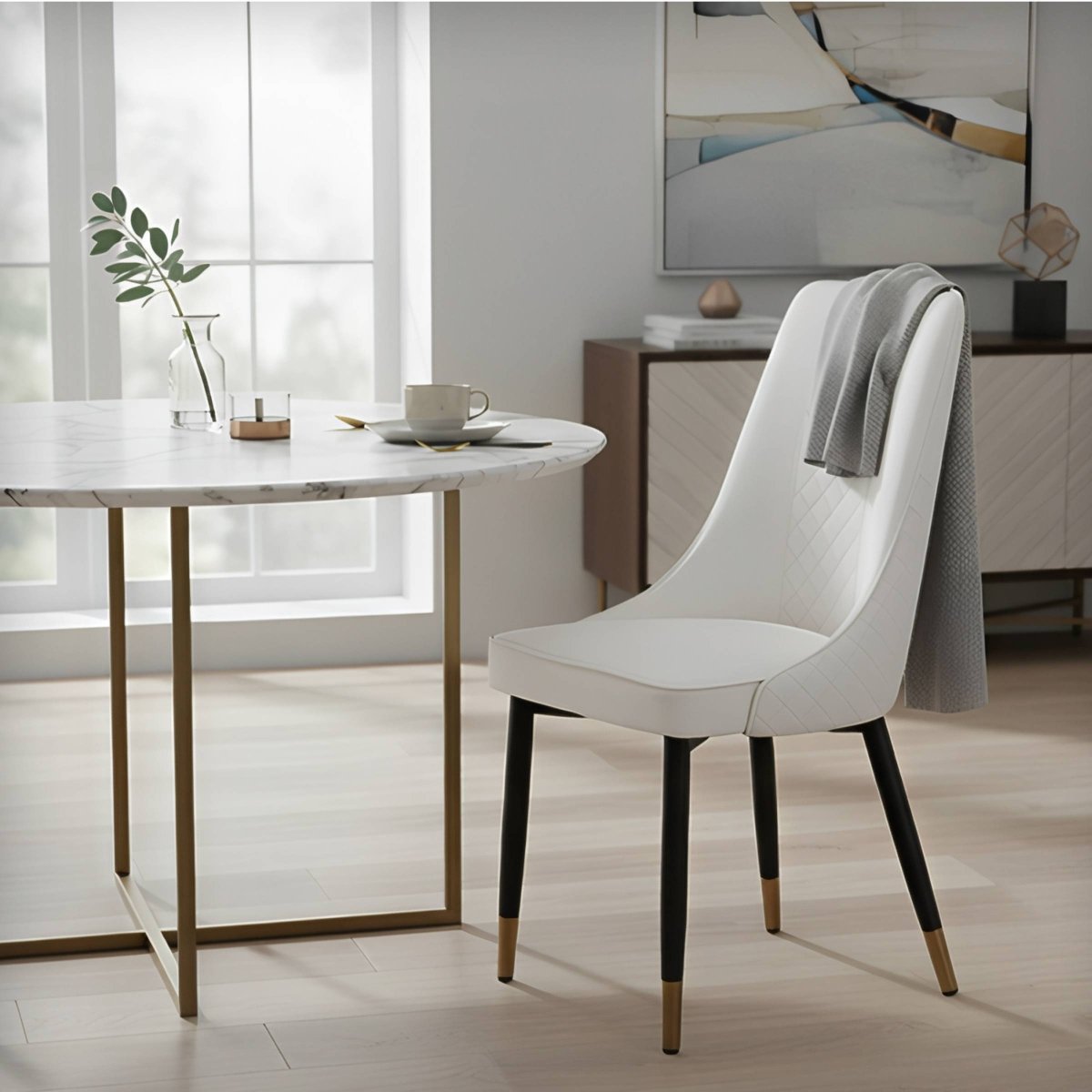 Allure Modern Dining Chair Upholstered in Vinyl Leather Seat with Oak Wood Legs