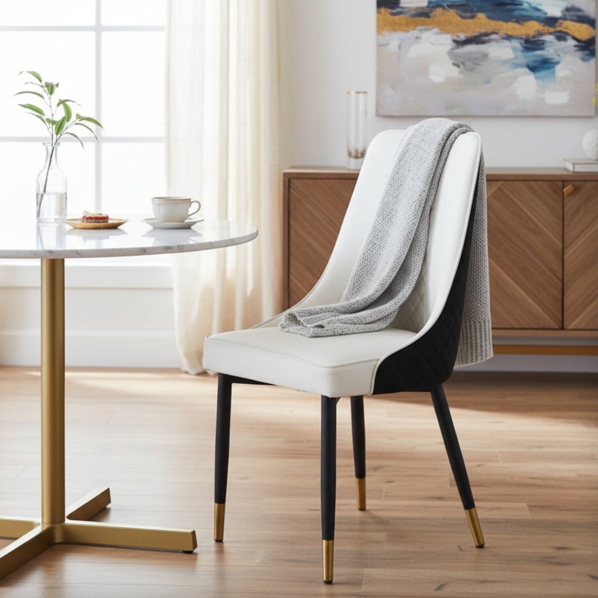 Allure Modern Dining Chair Upholstered in Vinyl Leather Seat with Oak Wood Legs