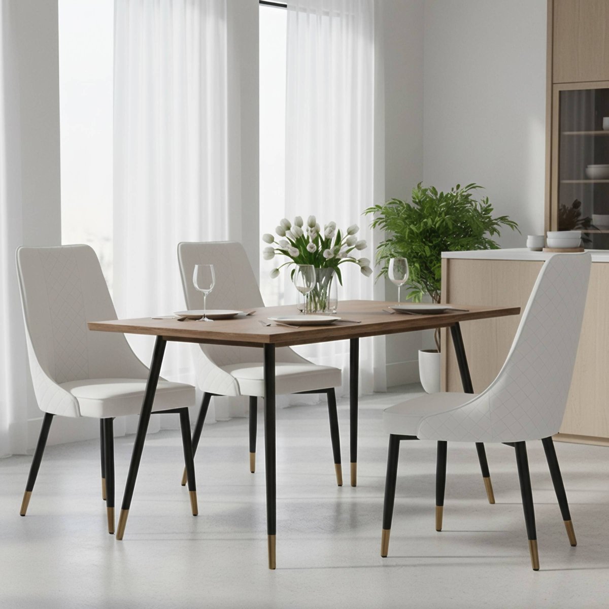 Allure Modern Dining Chair Upholstered in Vinyl Leather Seat with Oak Wood Legs