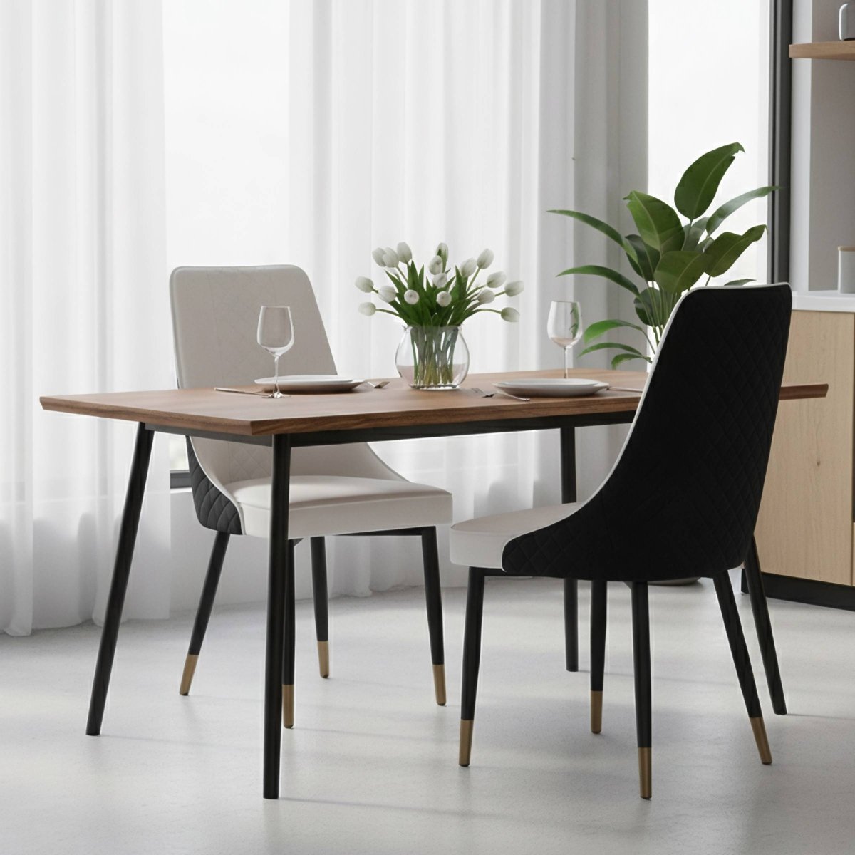 Allure Modern Dining Chair Upholstered in Vinyl Leather Seat with Oak Wood Legs