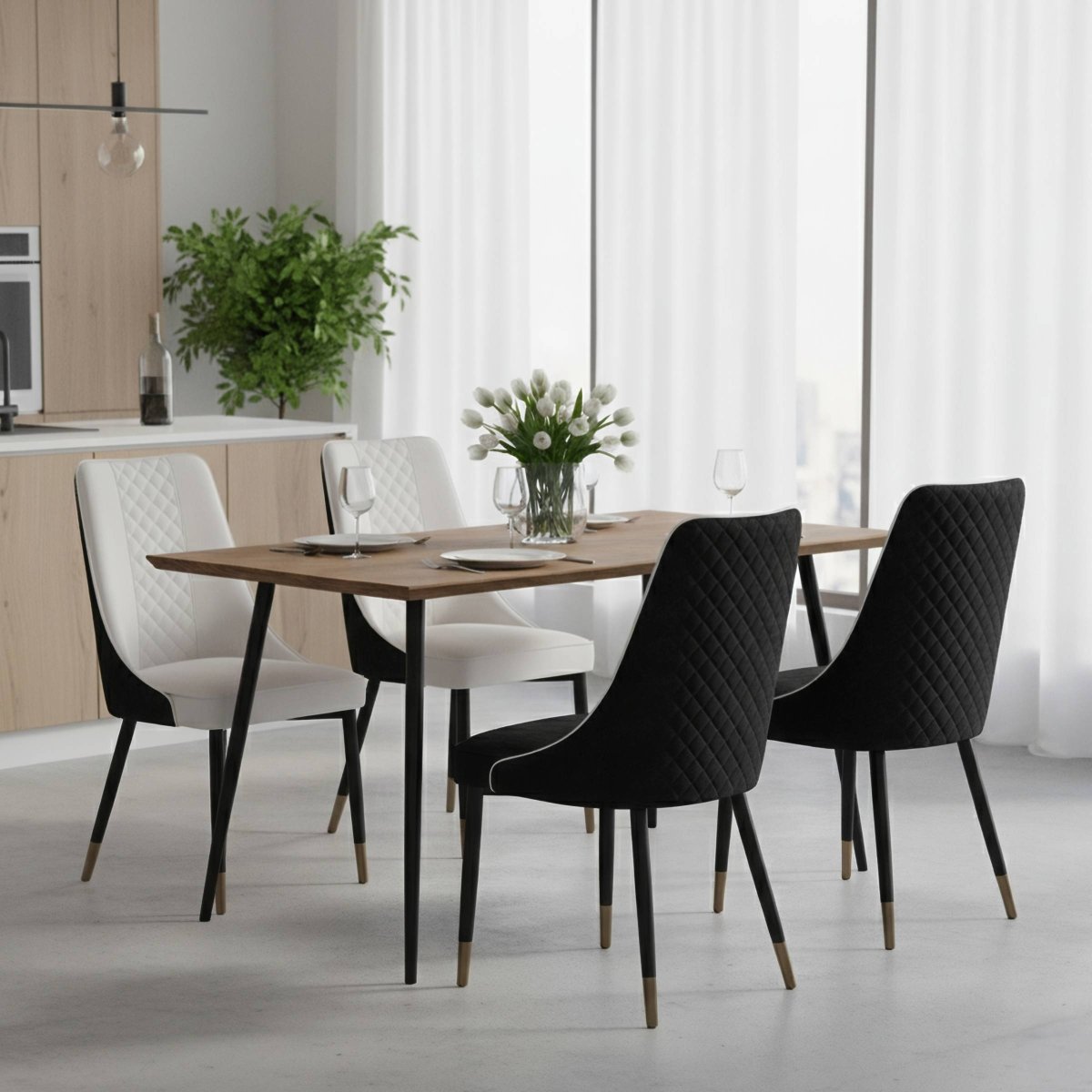 Allure Modern Dining Chair Upholstered in Vinyl Leather Seat with Oak Wood Legs
