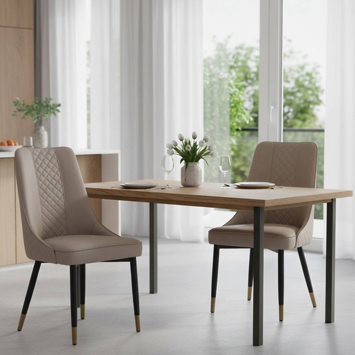 Allure Modern Dining Chair Upholstered in Vinyl Leather Seat with Oak Wood Legs