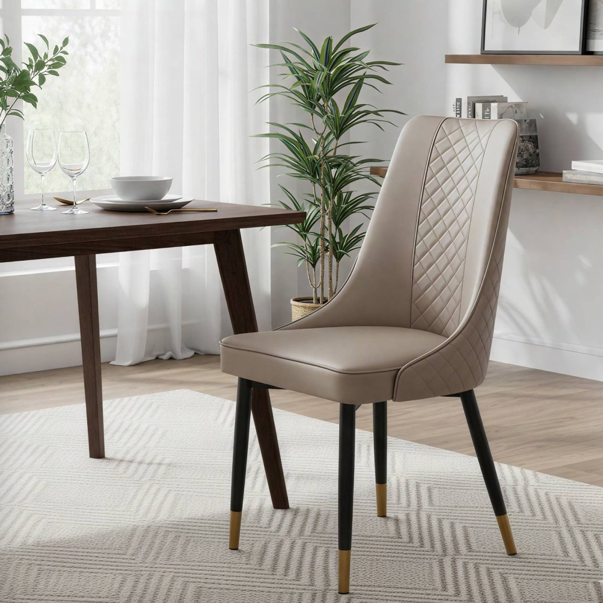 Allure Modern Dining Chair Upholstered in Vinyl Leather Seat with Oak Wood Legs