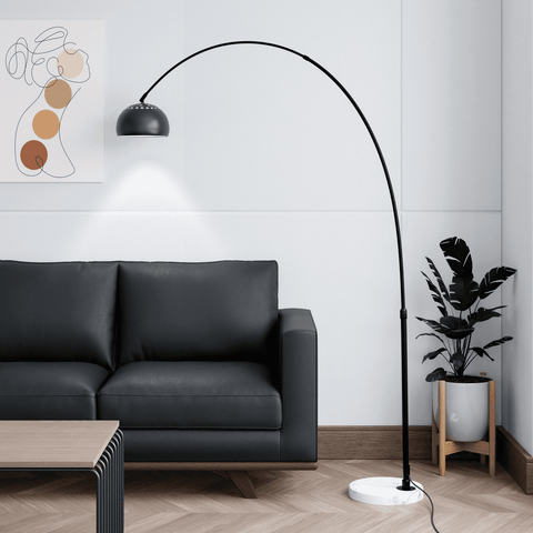 Arco Modern Arched Floor Lamp 76" Height with White Round Marble Base and Metal Dome Lamp Shade