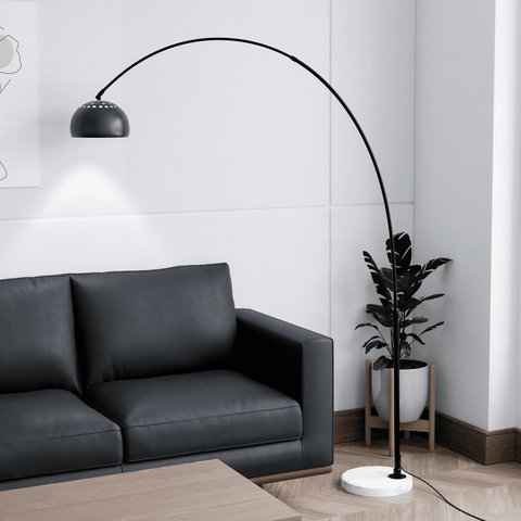 Arco Modern Arched Floor Lamp 76" Height with White Round Marble Base and Metal Dome Lamp Shade