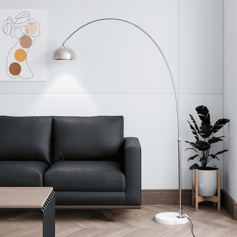 Arco Modern Arched Floor Lamp 76" Height with White Round Marble Base and Metal Dome Lamp Shade