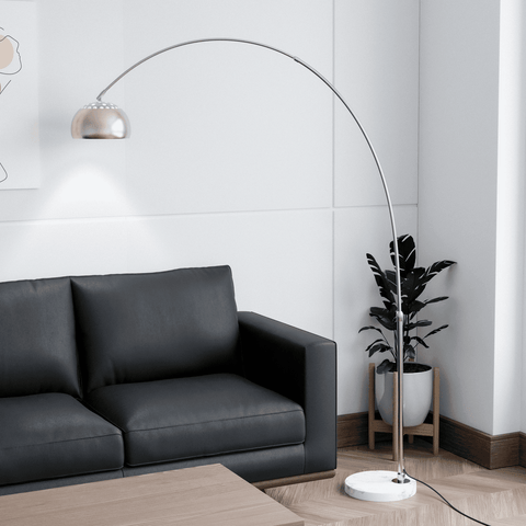 Arco Modern Arched Floor Lamp 76" Height with White Round Marble Base and Metal Dome Lamp Shade