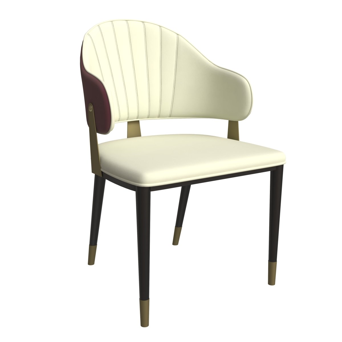 Aria Leather Dining Chair with a Curved Back and Gold Accents Design in Iron
