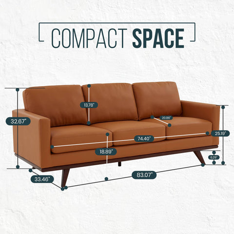 Chester 3-Seater Leather Full Size Sofa in Birch Wood Base