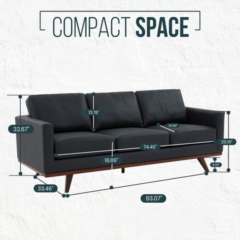 Chester 3-Seater Leather Full Size Sofa in Birch Wood Base