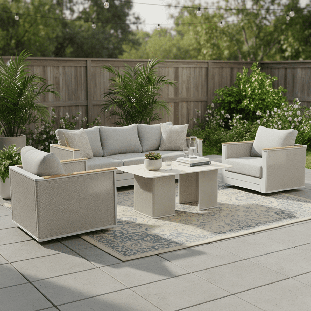 Arvin 4-Piece Conversation Set with Coffee Table, Sofa, and 2 Accent Chairs Grey Conversation Set Leisuremod