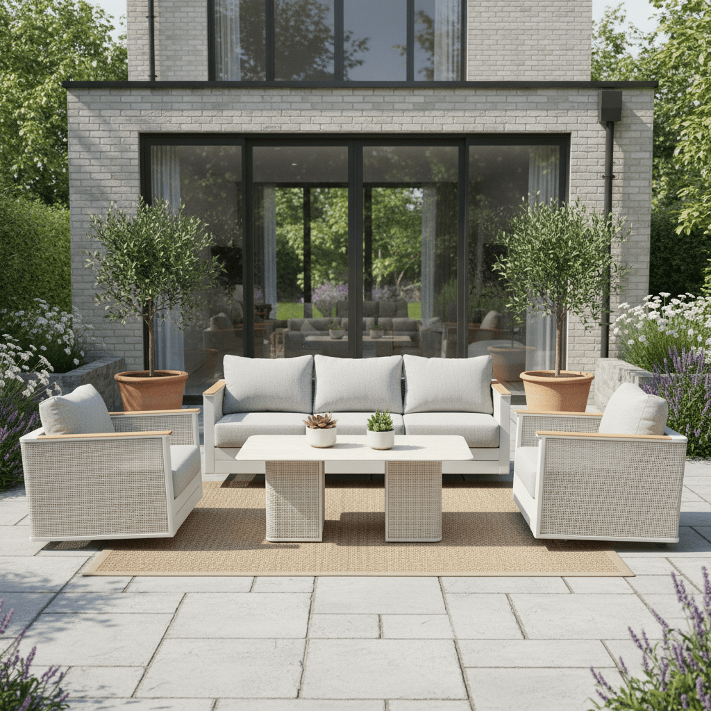 Arvin 4-Piece Conversation Set with Coffee Table, Sofa, and 2 Accent Chairs Grey Conversation Set Leisuremod