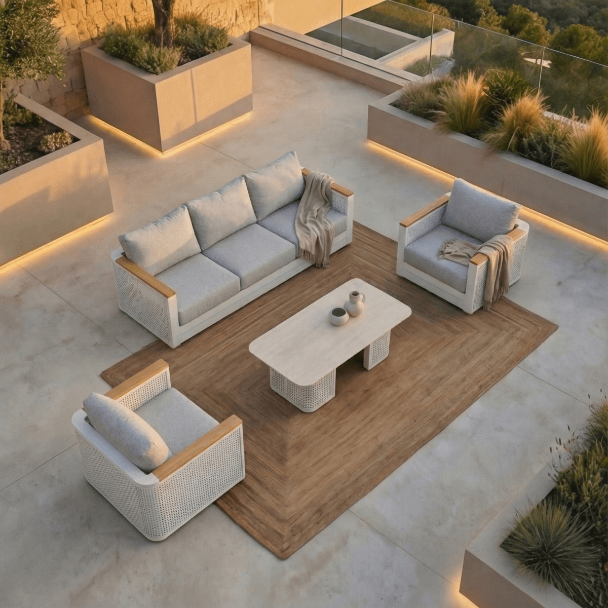 Arvin 4-Piece Conversation Set with Coffee Table, Sofa, and 2 Accent Chairs Grey Conversation Set Leisuremod