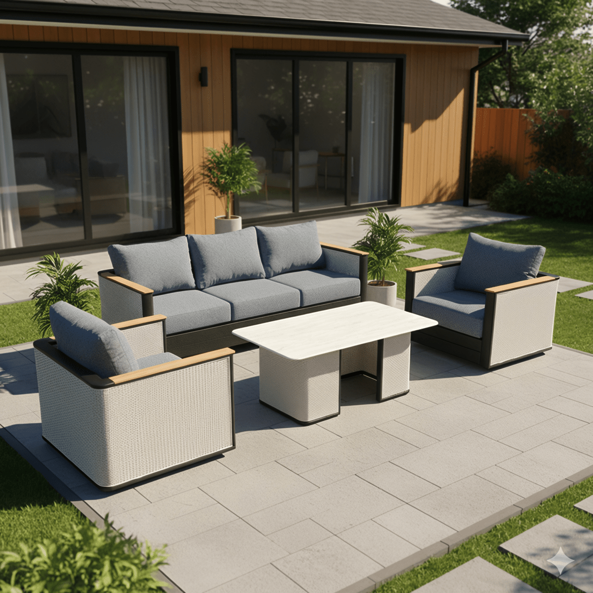 Arvin 4-Piece Conversation Set with Coffee Table, Sofa, and 2 Accent Chairs Black Conversation Set Leisuremod