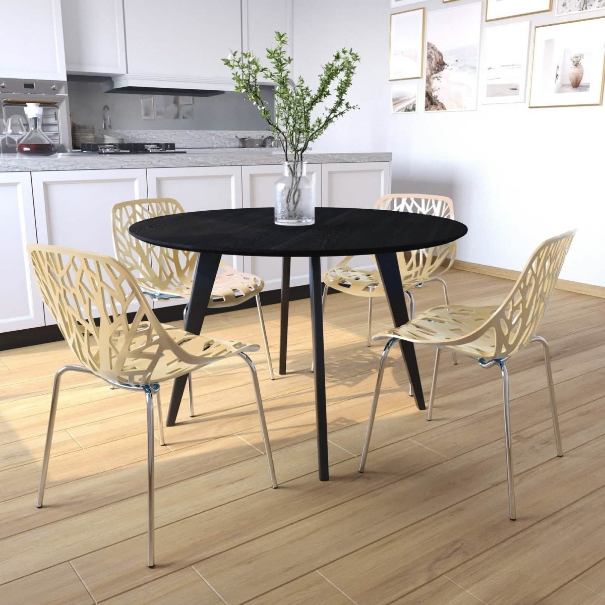 Asbury Polypropylene Dining Side Chair with Forest Cut - Out Design in Chrome