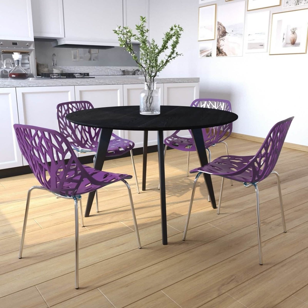 Asbury Polypropylene Dining Side Chair with Forest Cut - Out Design in Chrome