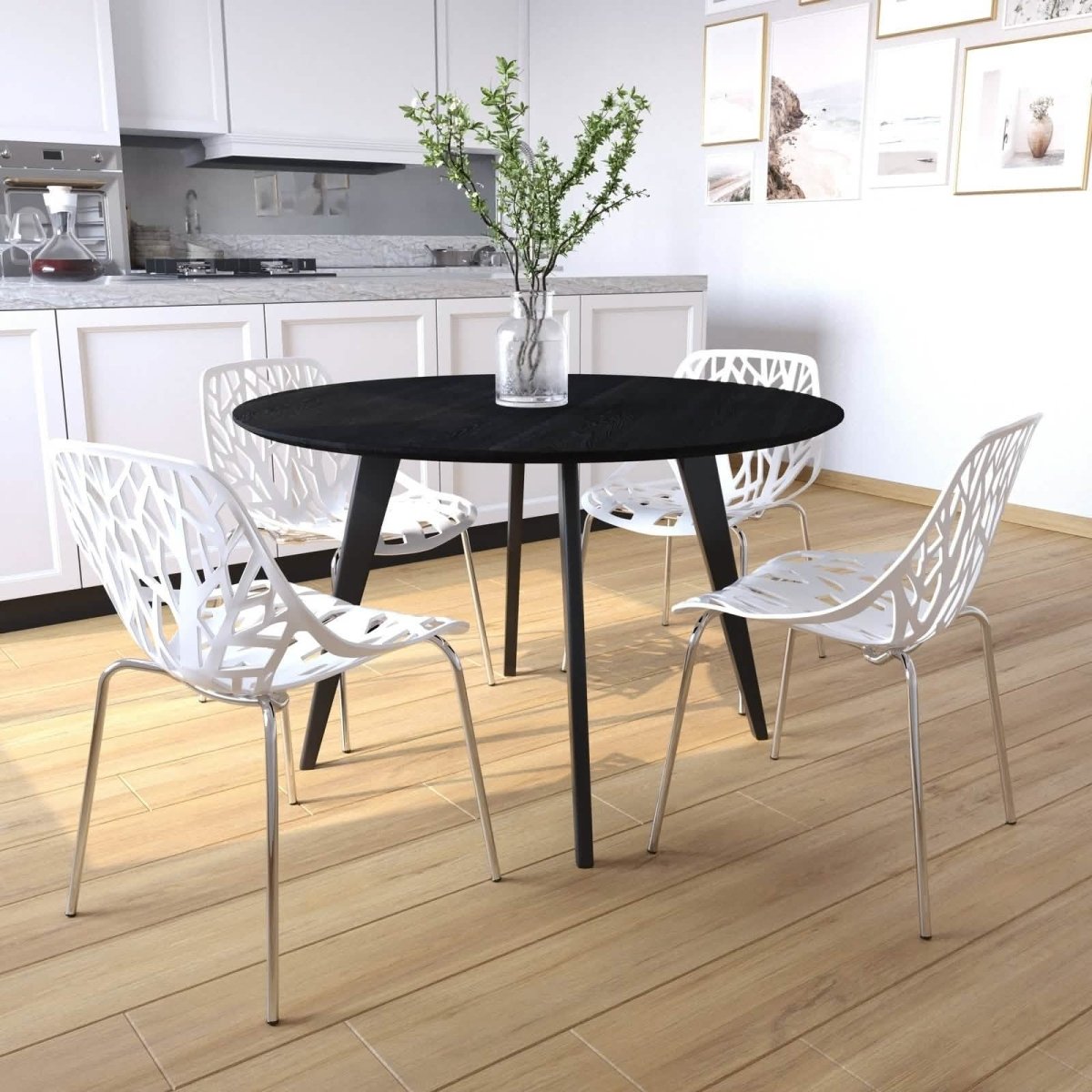 Asbury Polypropylene Dining Side Chair with Forest Cut - Out Design in Chrome